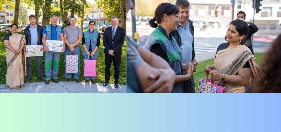 Embassy felicitated representatives of Slovenj Gradec city cleaning agency, the SwachhtaMitras with expressing gratitude for their sincere services, especially for keeping the Gandhi park clean